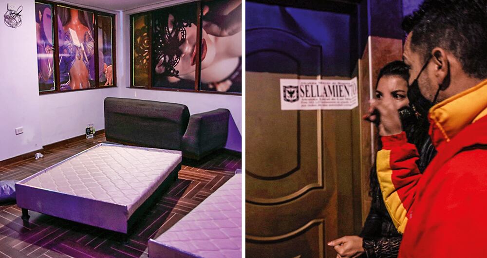  Habitaciones ubicadas durante los operativos del Distrito en donde se ofrecían servicios sexuales. Derecha: pruebas del cierre del establecimiento y cómo días después retiran ese sello. Abajo: licor y botellas encontradas en los operativos.