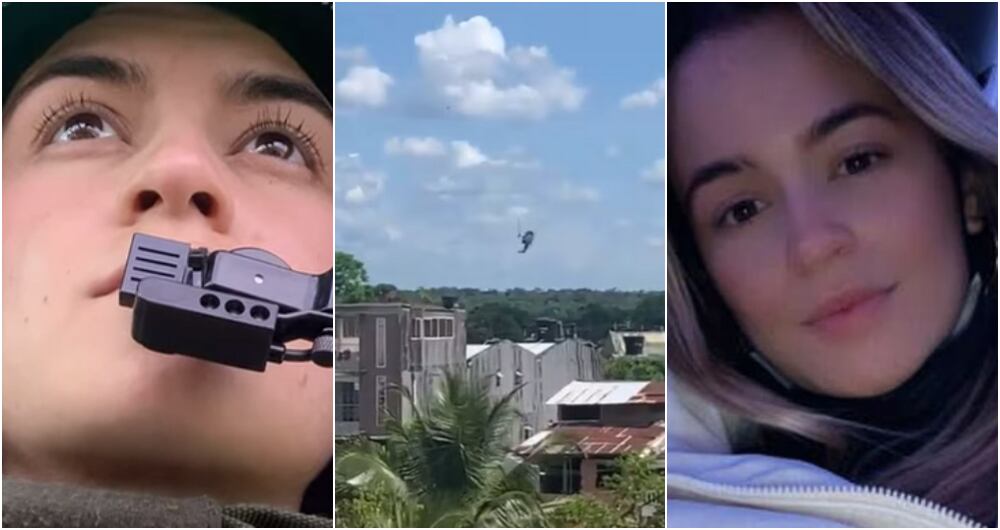La teniente fallecida Julieth García en su fase como piloto y como civil, respectivamente. En el centro, el helicóptero siniestrado
