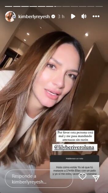 Kimberly Reyes denuncia seguidor que la amenaza. Foto: Instagram @kimberlyreyesh.