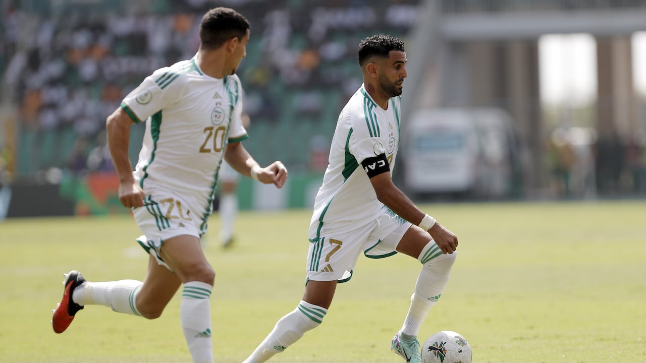 Riyad Karim Mahrez is playing during the 2024 Africa Cup of Nations (CAN) Group D football match between Algeria and Burkina Faso at the Stade de la Paix in Bouake, Ivory Coast, on January 20, 2024. (Photo by APP/NurPhoto via Getty Images)