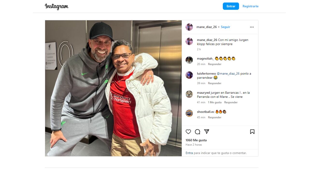 Jürgen Klopp y Luis Manuel Díaz compartieron en Liverpool