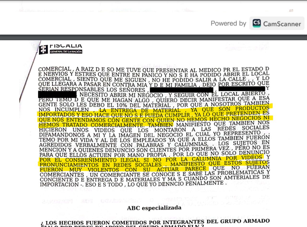 DENUNCIA DE LA EMPREARIA ANTE LA FISCALÍA GENERAL.
