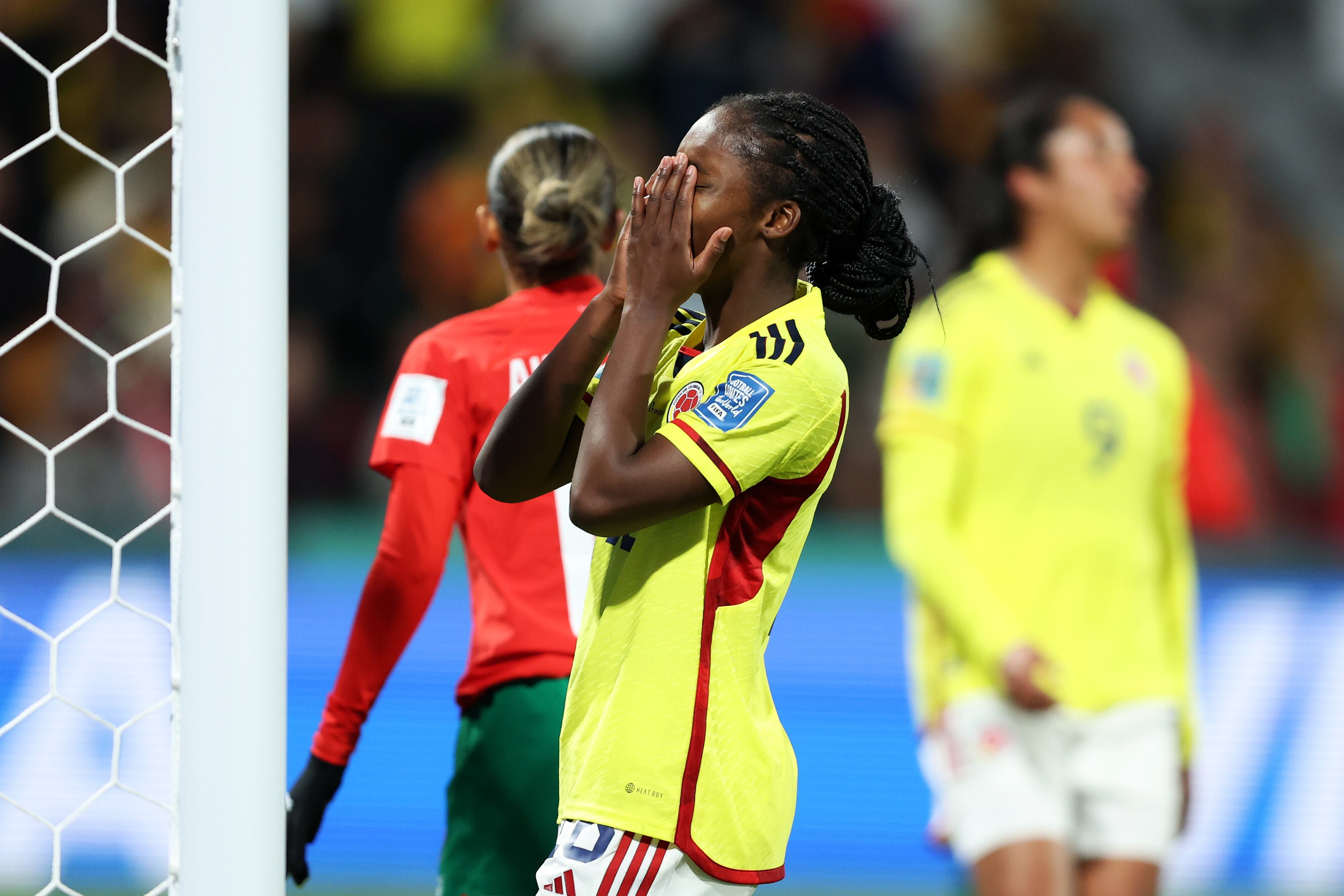 PERTH, AUSTRALIA - AUGUST 03: Linda Caicedo of Colombia reacts after a missed chance during the FIFA Women's World Cup Australia & New Zealand 2023 Group H match between Morocco and Colombia at Perth Rectangular Stadium on August 03, 2023 in Perth, Australia. (Photo by Paul Kane/Getty Images)