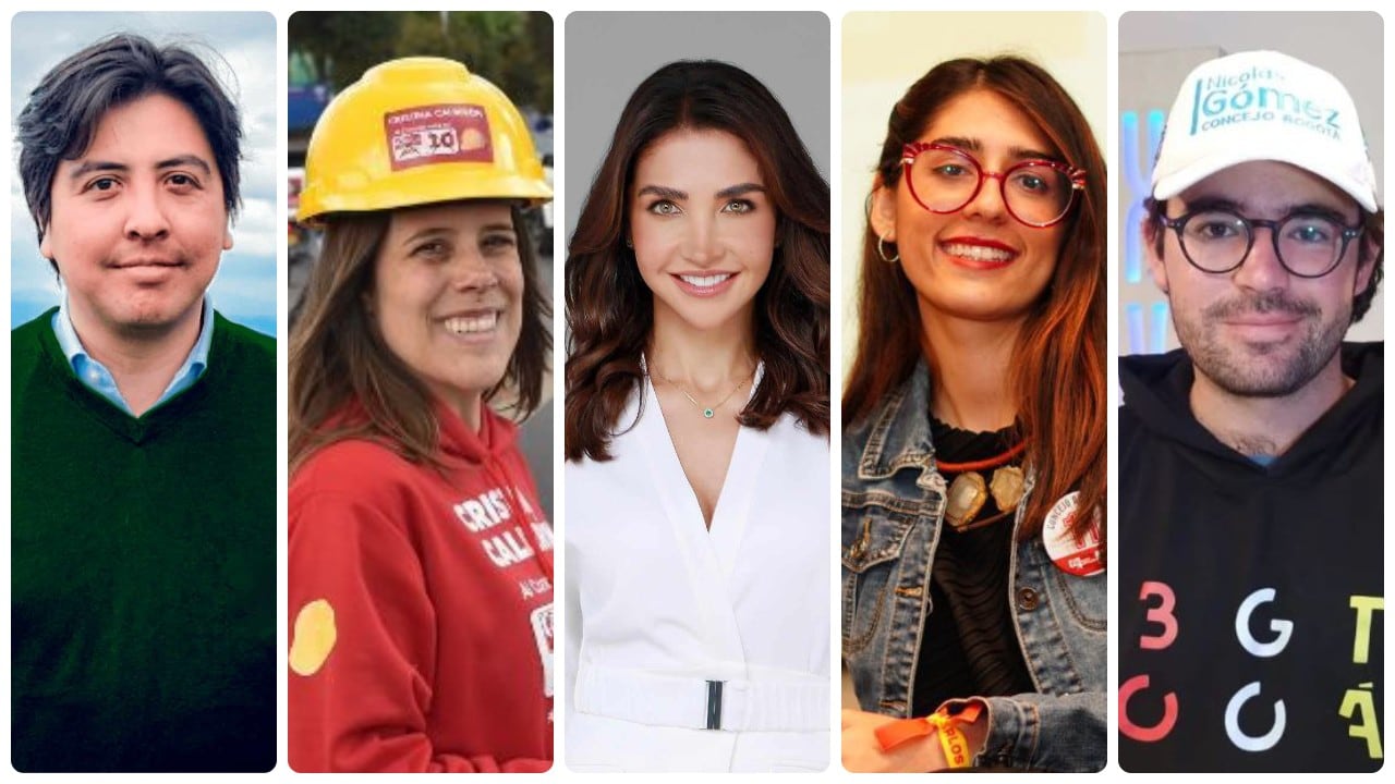 De izquierda a derecha: Andrés Onzaga, del partido Alianza Verde; Cristina Calderón, del Nuevo Liberalismo; Tatiana Alvear, del movimiento LARA; Tatiana Jaramillo, del Nuevo Liberalismo; y Nicolás Gómez, de Salvación Nacional, defienden sus propuestas.