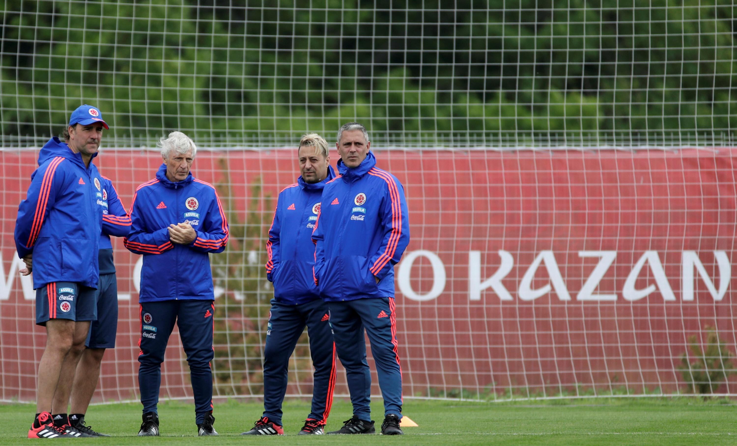 José Pekerman en compañía de su cuerpo técnico durante el Mundial de Rusia 2018.
