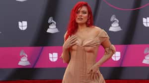 LAS VEGAS, NV - NOVEMBER 17: Karol G attends the red carpet during the 23rd Annual Latin GRAMMY Awards at Michelob ULTRA Arena on November 17, 2022 in Las Vegas, Nevada. (Photo by Omar Vega/FilmMagic)