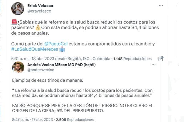 Estos son los trinos de Andrés Vecino y el representante a la Cámara Erick Velasco.