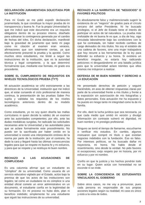 Comunicado de Nelfy Melo Morales, secretaria del despacho del presidente Gustavo Petro.