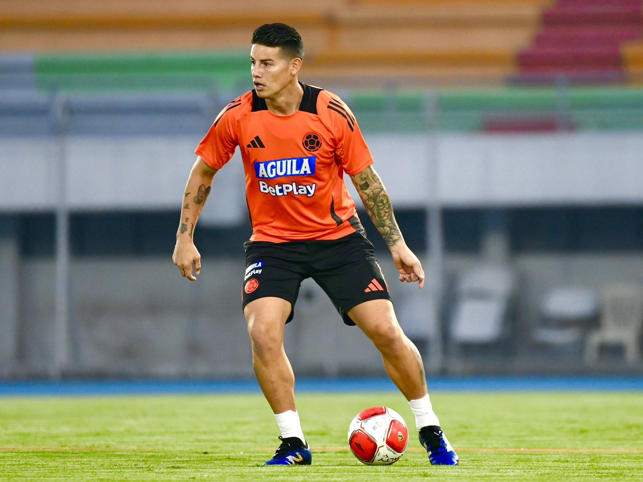 James Rodríguez en su más reciente entrenamiento con la Selección Colombia