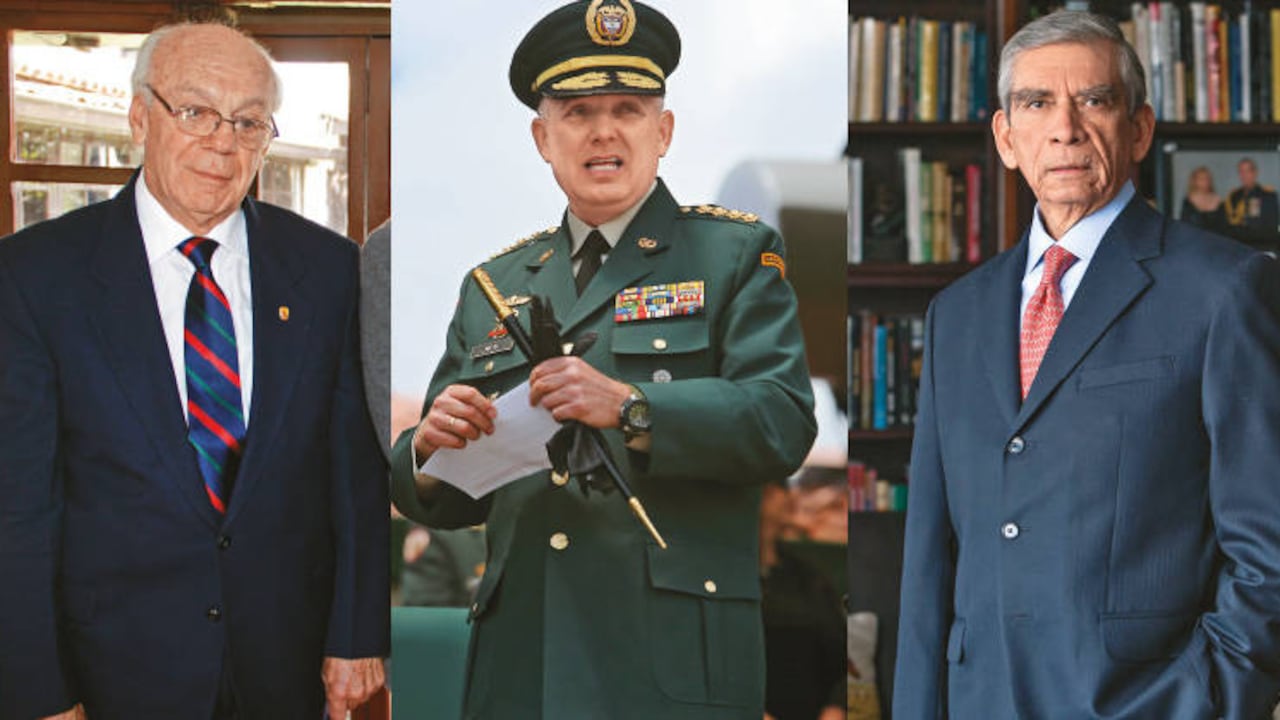 Los militares retirados, como el general Jaime Ruiz Barrera de Acore (izquierda) y el propio general Jorge Mora (derecha), parecen tener reservas con el texto redactado por el Ministerio de Defensa con los comandantes, como el general Alberto Mejía (arriba), sobre responsabilidad de mando en la JEP.