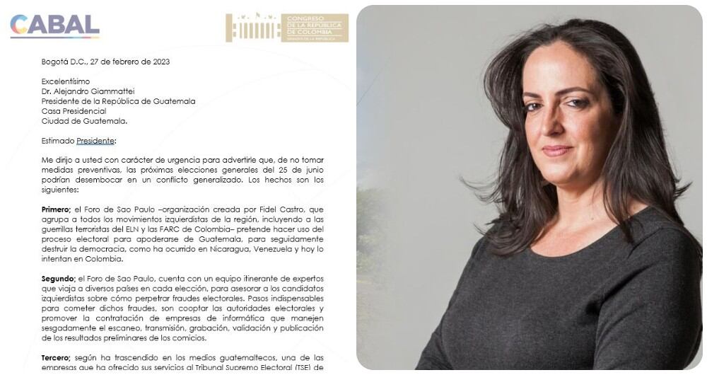 La senadora María Fernanda Cabal y su carta al presidente de Guatemala.