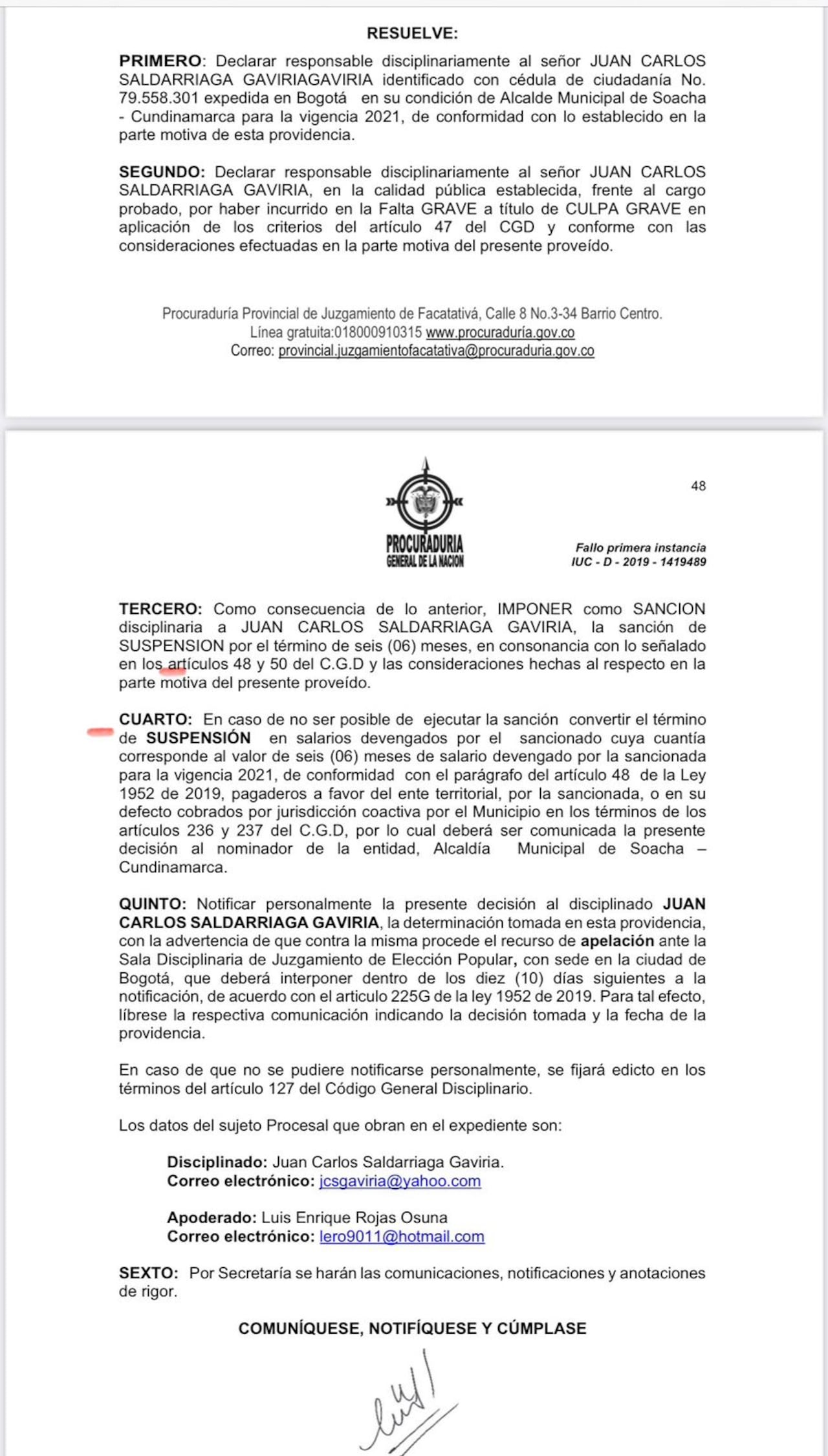 Decisión de la Procuraduría