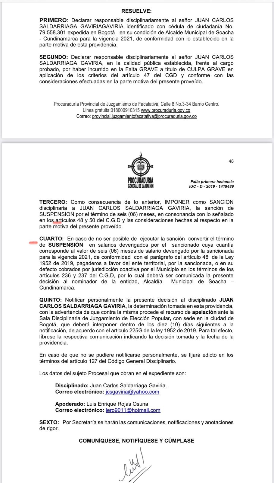 Decisión de la Procuraduría