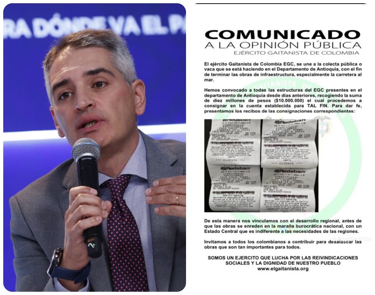 El gobernador Andrés Julián Rendón se refirió al posible aporte del Clan del Golfo a la vaca por las vías 4G en Antioquia.