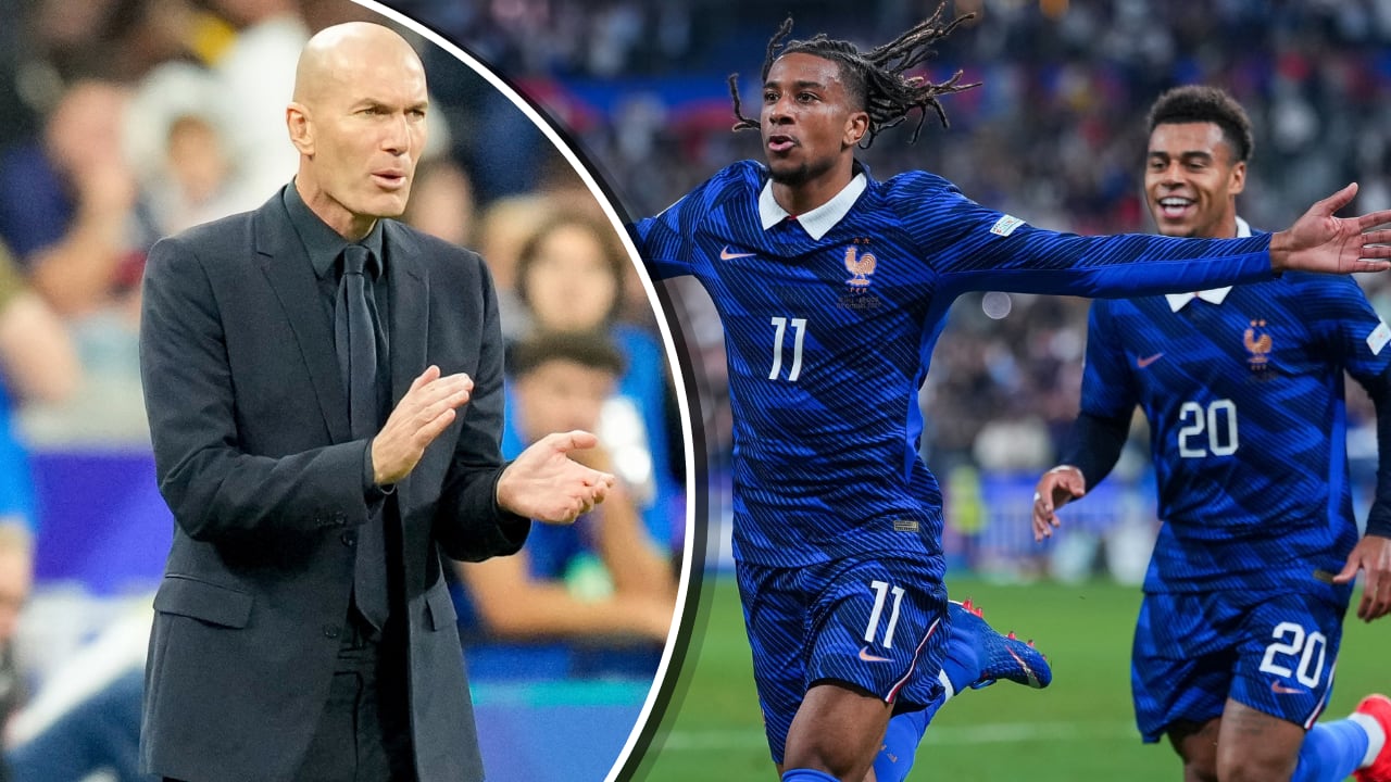 Zinedine Zidane (izq.) aplaudiendo la actuación de su selección de Francia (der.) contra Bélgica en Nations League.