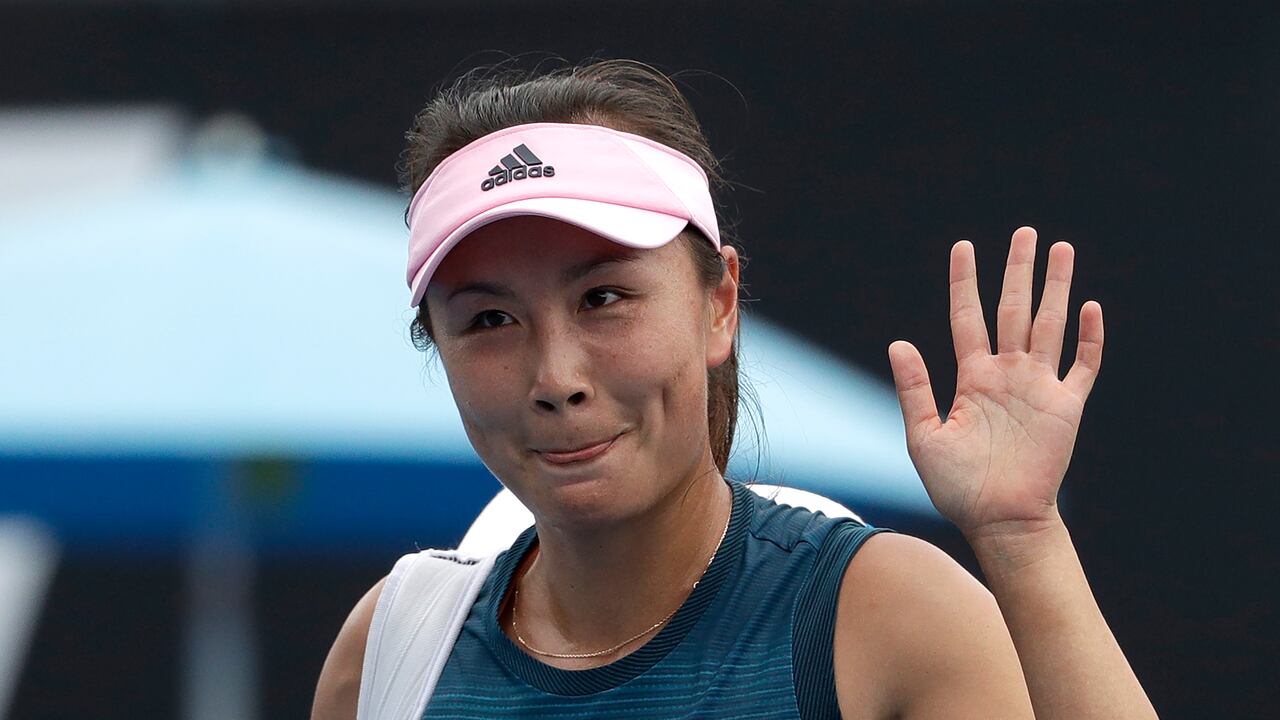 China's Peng Shuai reacts while competing against Canada's Eugenie Bouchard in their first round match at the Australian Open tennis championships in Melbourne, Australia, Tuesday, Jan. 15, 2019. The disappearance of tennis star Peng Shuai in China following her accusations of sexual assault against a former top Communist Party official has shined a spotlight on similar cases involving political dissidents, entertainment figures, business leaders and others who have run afoul of the authorities. (AP Photo/Mark Schiefelbein)