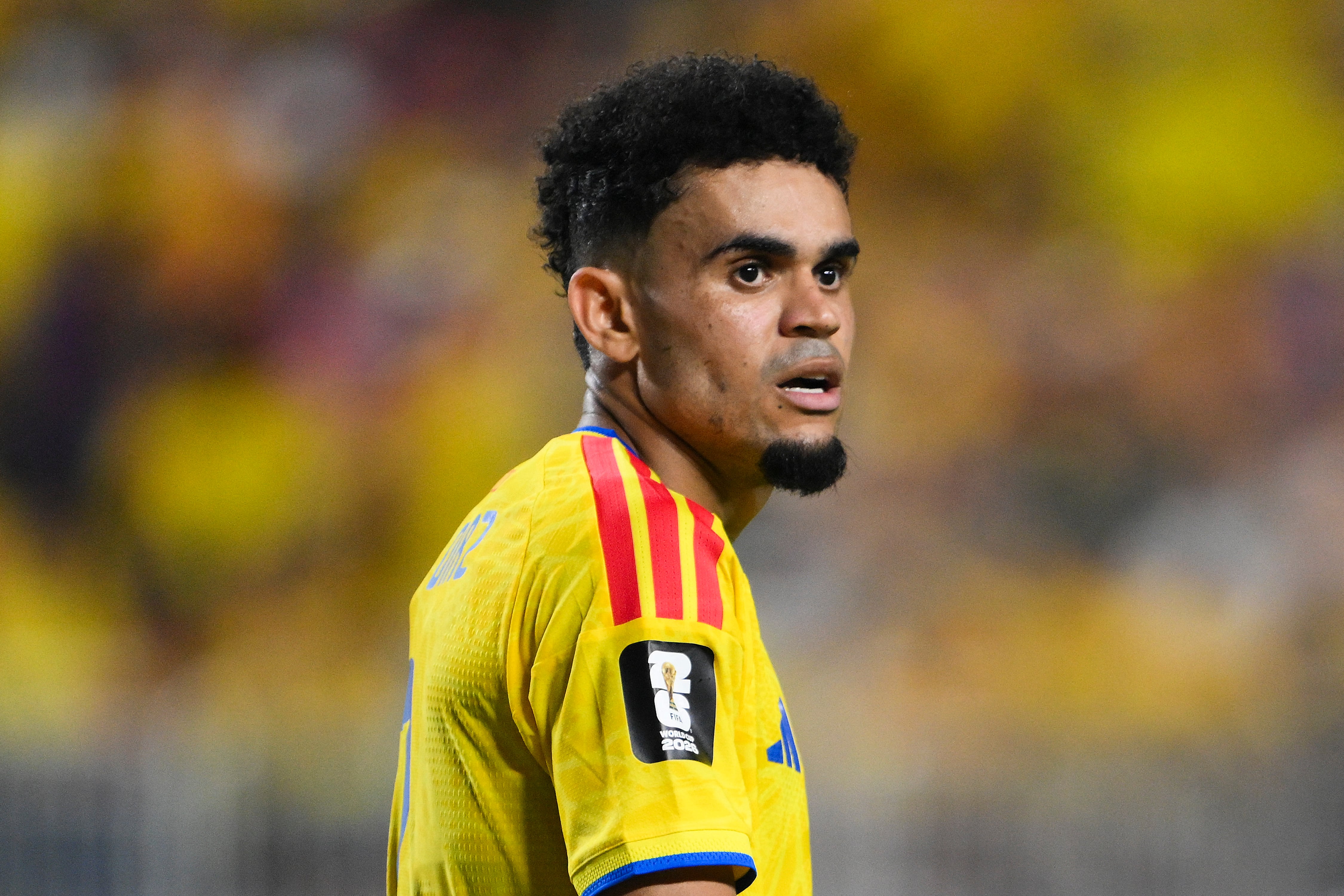 KANSAS CITY, MISSOURI - JULY 03: Luis Diaz #7 of Colombia looks on during the FIFA World Cup 2026 Round of 32 match between Colombia and Ghana at Kansas City Stadium on July 03, 2026 in Kansas City, Missouri. David Ramos/Getty Images/AFP (Photo by David Ramos / GETTY IMAGES NORTH AMERICA / Getty Images via AFP)