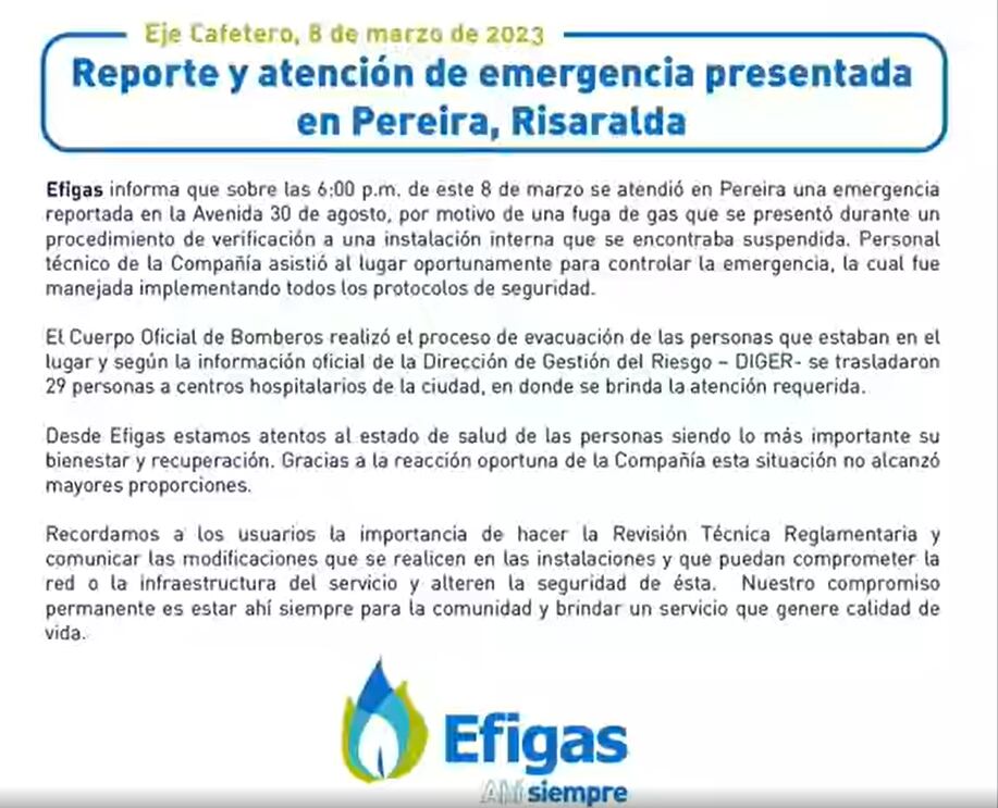 Desde Efigas indican que la situación no alcanzó mayores proporciones
