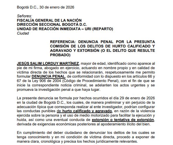 Jesús Lorduy denuncia robo.