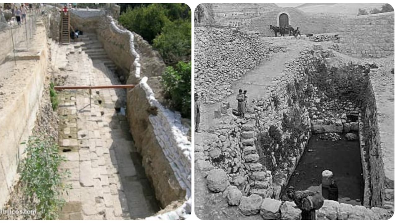 Estanque de Siloé en 1900 y en la actualidad