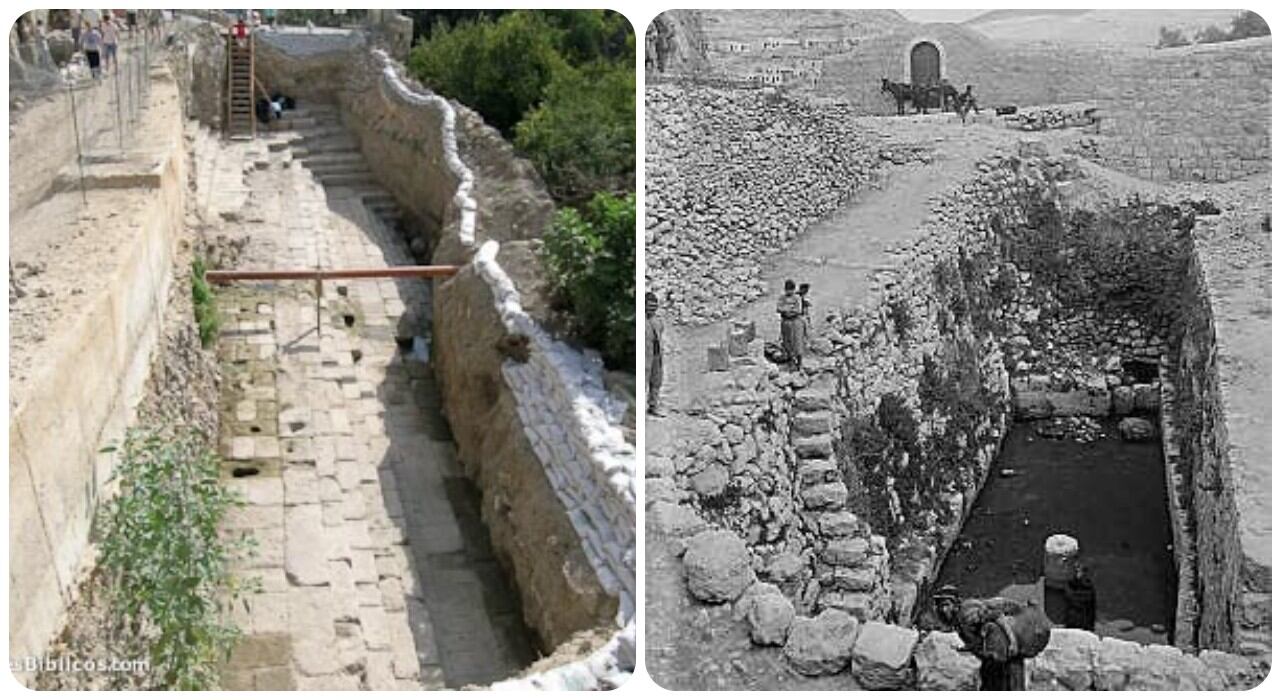 Estanque de Siloé en 1900 y en la actualidad