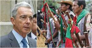 A la izquierda, el expresidente Álvaro Uribe. A la derecha la guardia indígena