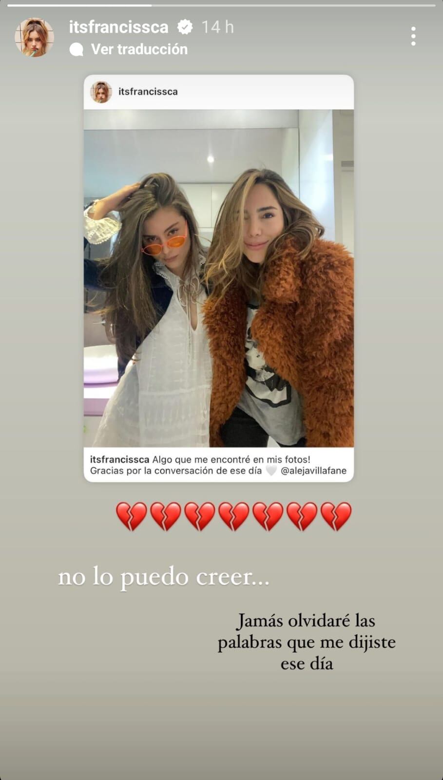 Francisca Estevez y su publicación sobre el fallecimiento de Alejandra Villafañe