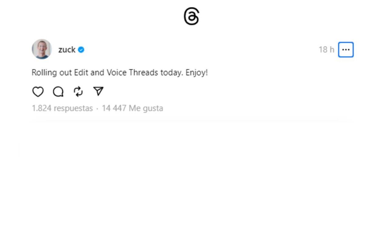 Mark Zuckerberg anunció que Threads dejará editar los contenidos publicados.