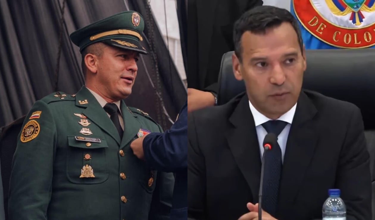 El ahora teniente coronel Sammy Rodríguez, exedecán del presidente Petro, y el ministro de Defensa, Pedro Sánchez.