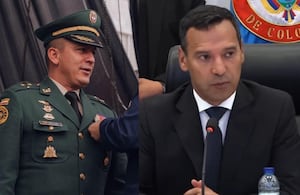 El ahora teniente coronel Sammy Rodríguez, exedecán del presidente Petro, y el ministro de Defensa, Pedro Sánchez.