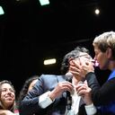 Celebración del triunfo de Gustavo Petro en Movistar Arena con Veronica Alcocer