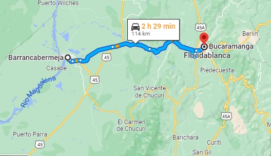 El trayecto entre Bucaramanga y Barrancabermeja, por la Ruta del Cacao, consta de 114 kilómetros y podría completar la instalación de seis peajes.