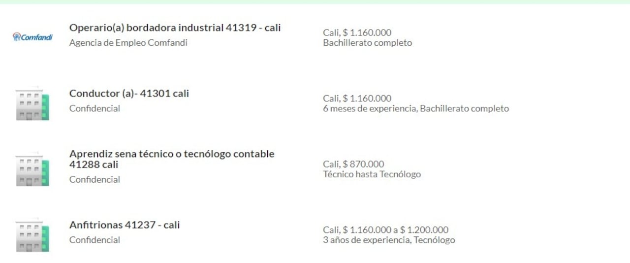 Ofertas de empleo en Cali.