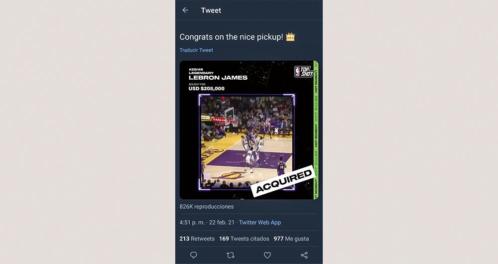 El video de 10 segundos que muestra una acción deportiva de la estrella del baloncesto LeBron James fue comprado por 208.000 dólares.