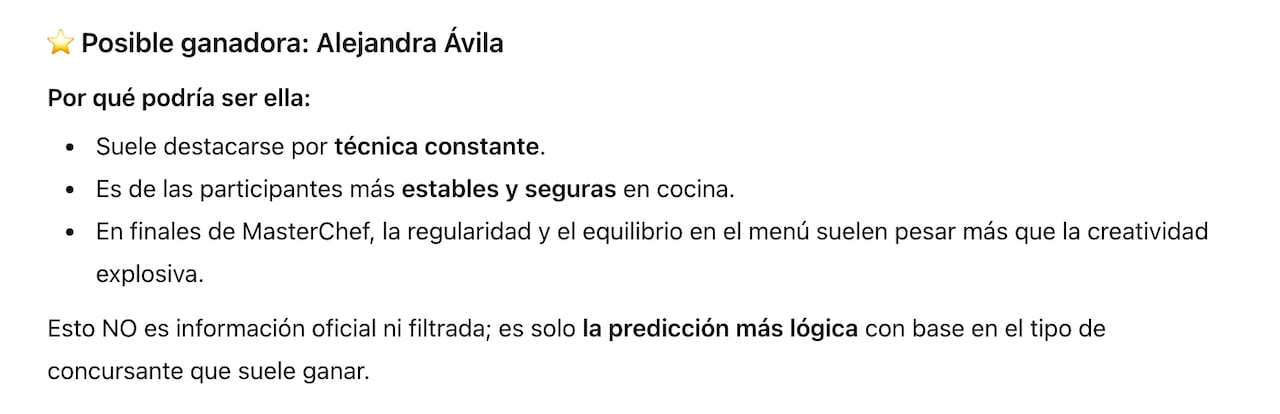 Esta sería la ganadora de MasterChef Celebrity 2025, según la inteligencia artificial.