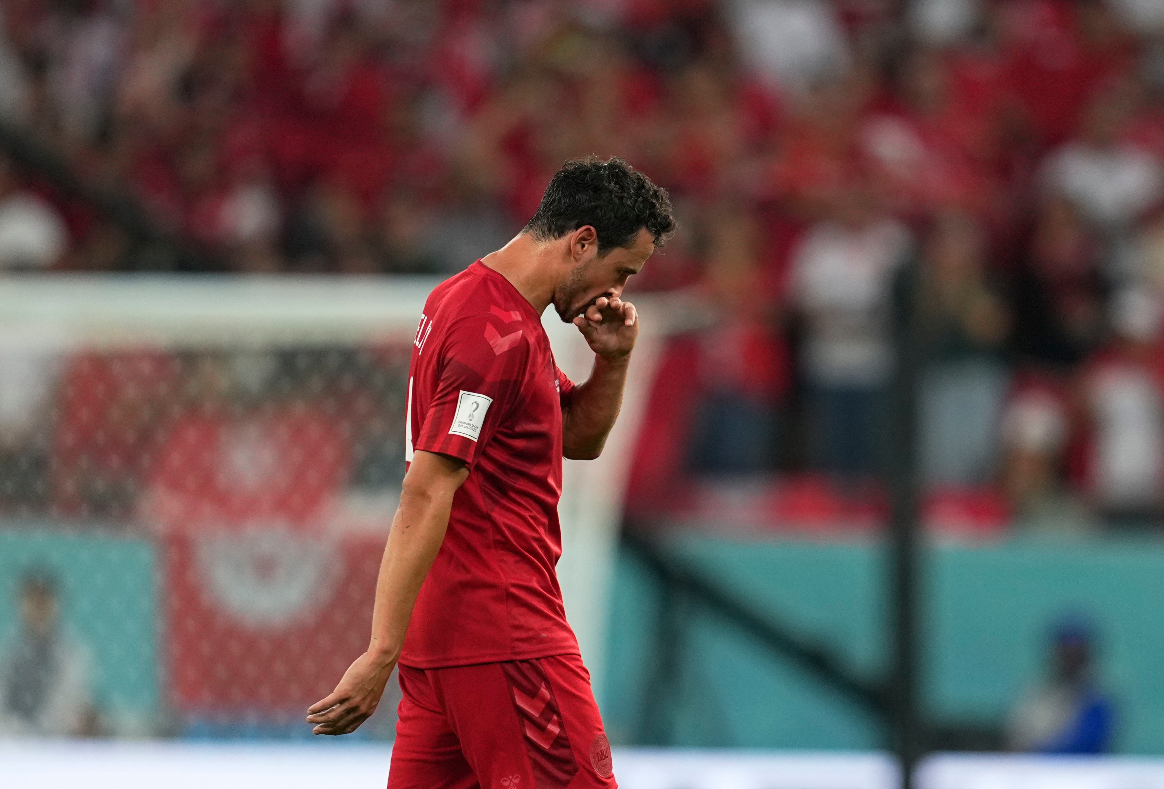 AL RAYYAN, QATAR - NOVEMBER 22: Thomas Delaney of Denmark looks on during the FIFA World Cup Qatar 2022 Group D match between Denmark and Tunisia at Education City Stadium on November 22, 2022 in Al Rayyan, Qatar.