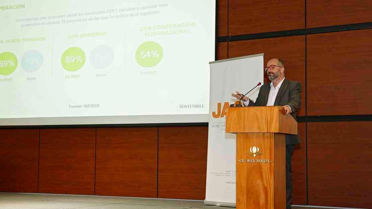 Jaime Arteaga, presidente de JA&A, presentó los resultados del Índice de Inversión Social Privada. Foto: Guillermo Torres