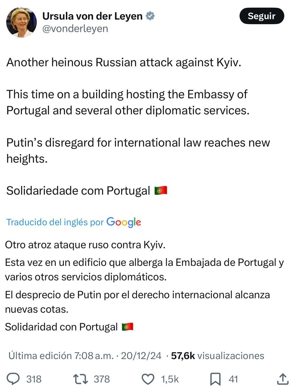 El contundente mensaje de Ursula von der Leyen en su cuenta de X