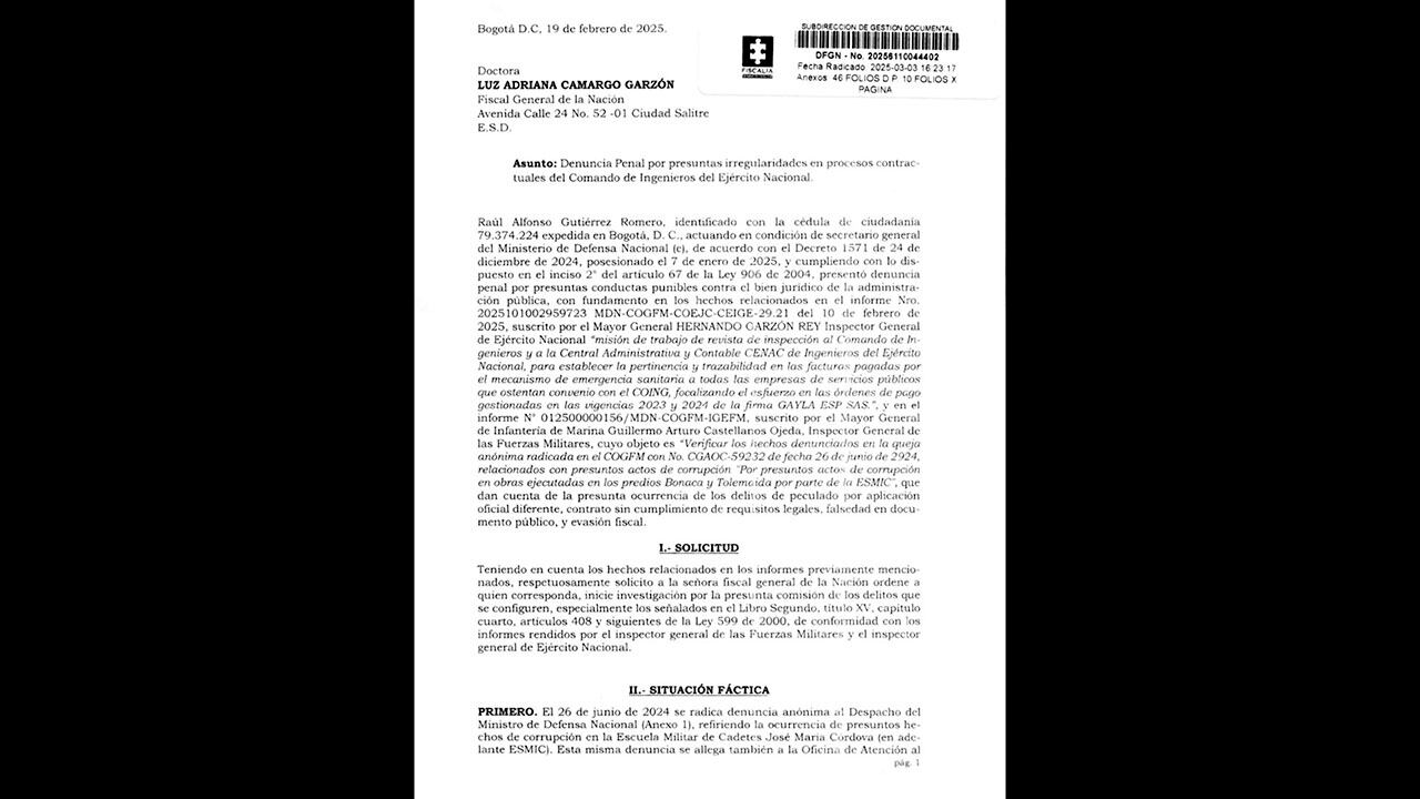Tras los graves hechos de presunta corrupción en el Comando de Ingenieros, el Ministerio de Defensa hizo la denuncia en la Fiscalía este año.  