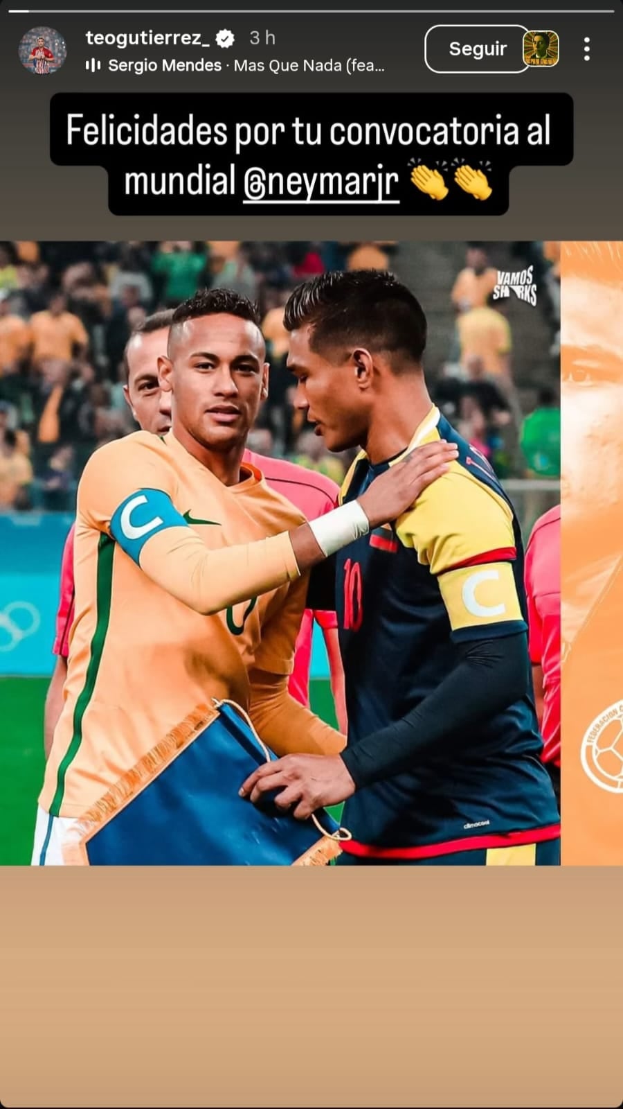 Post de Teófilo Gutiérrez por citación de Neymar al Mundial 2026
