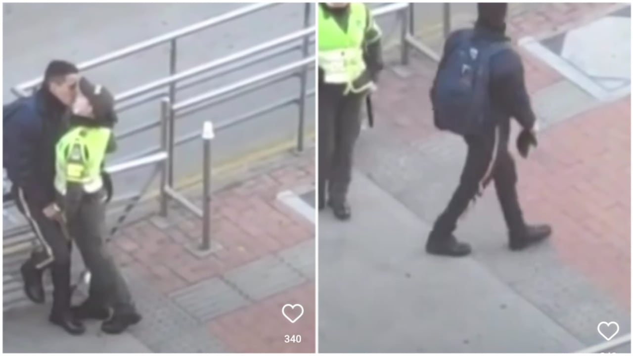policía y vigilante de transmilenio se besan