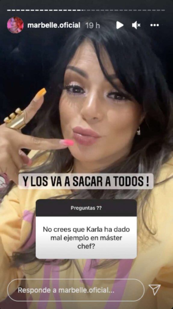 Marbelle reveló el ganador del reality MasterChef a un día de su final. Foto: captura de pantalla historias Instagram: @marbelle.oficial