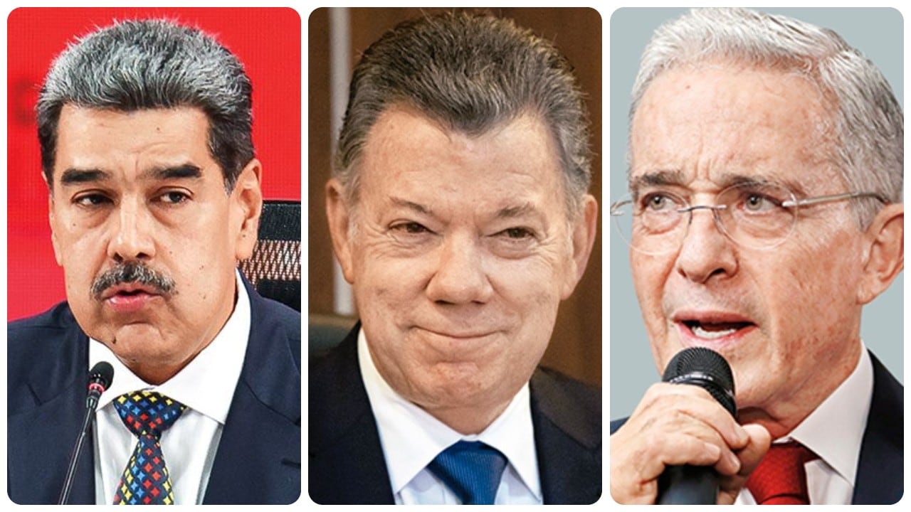 Nicolás Maduro, Juan Manuel Santos y Álvaro Uribe.