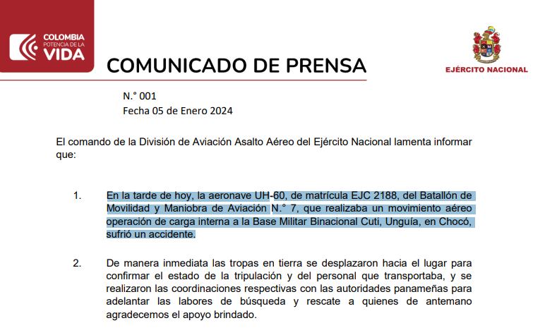 El Ejército se pronunció entregó detalles sobre el accidente de un helicóptero que dejó cuatro muertos y tres heridos.