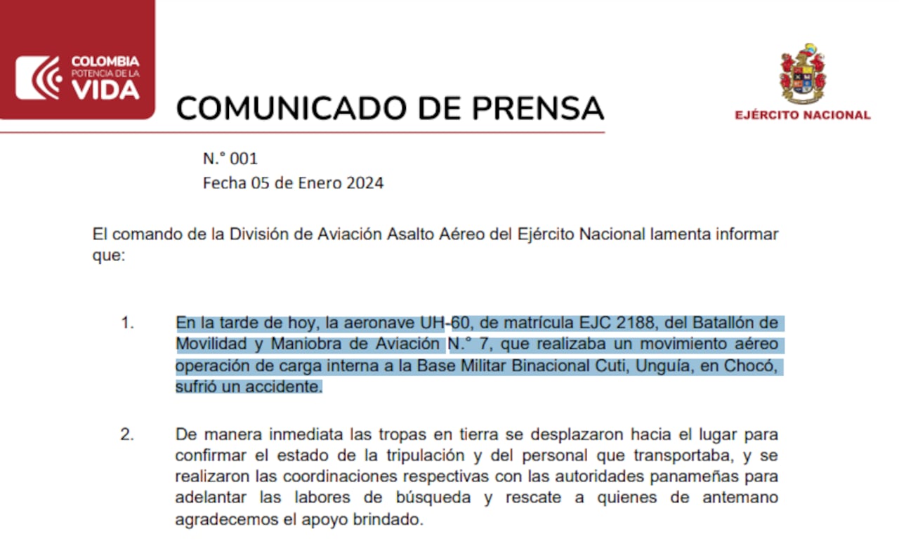 El Ejército se pronunció entregó detalles sobre el accidente de un helicóptero que dejó cuatro muertos y tres heridos.