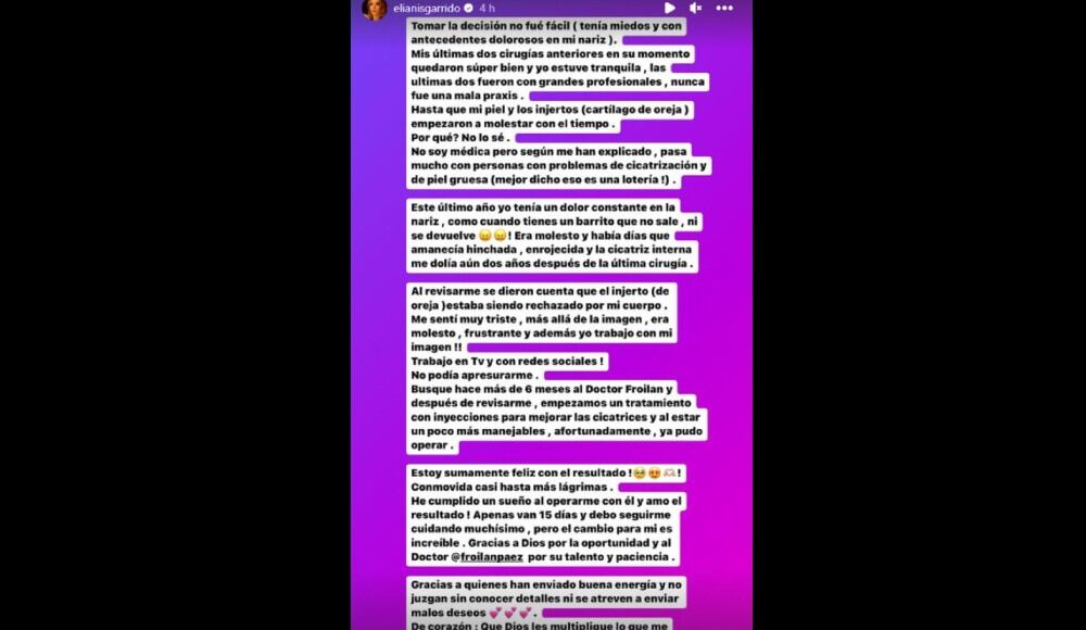 La presentadora habló del proceso que llevó con esta parte de su rostro.
