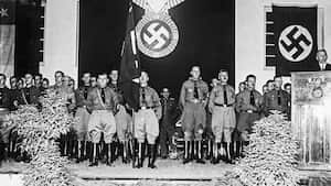 A meeting of the Chilean Nazi party, circa 1940. Present at the meeting are: German industrialist Count Matuschka of the Siemens-Schuckert company, Walter Stanke, Herr von der Werth, and Otto von Zippelius, a former military instructor in Chile. (Photo by FPG/Hulton Archive/Getty Images)