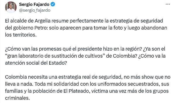 Fajardo arremete contra Petro por la situación de El Plateado