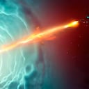 Ilustración de un cohete espacial abriendo un hueco en la ionosfera.