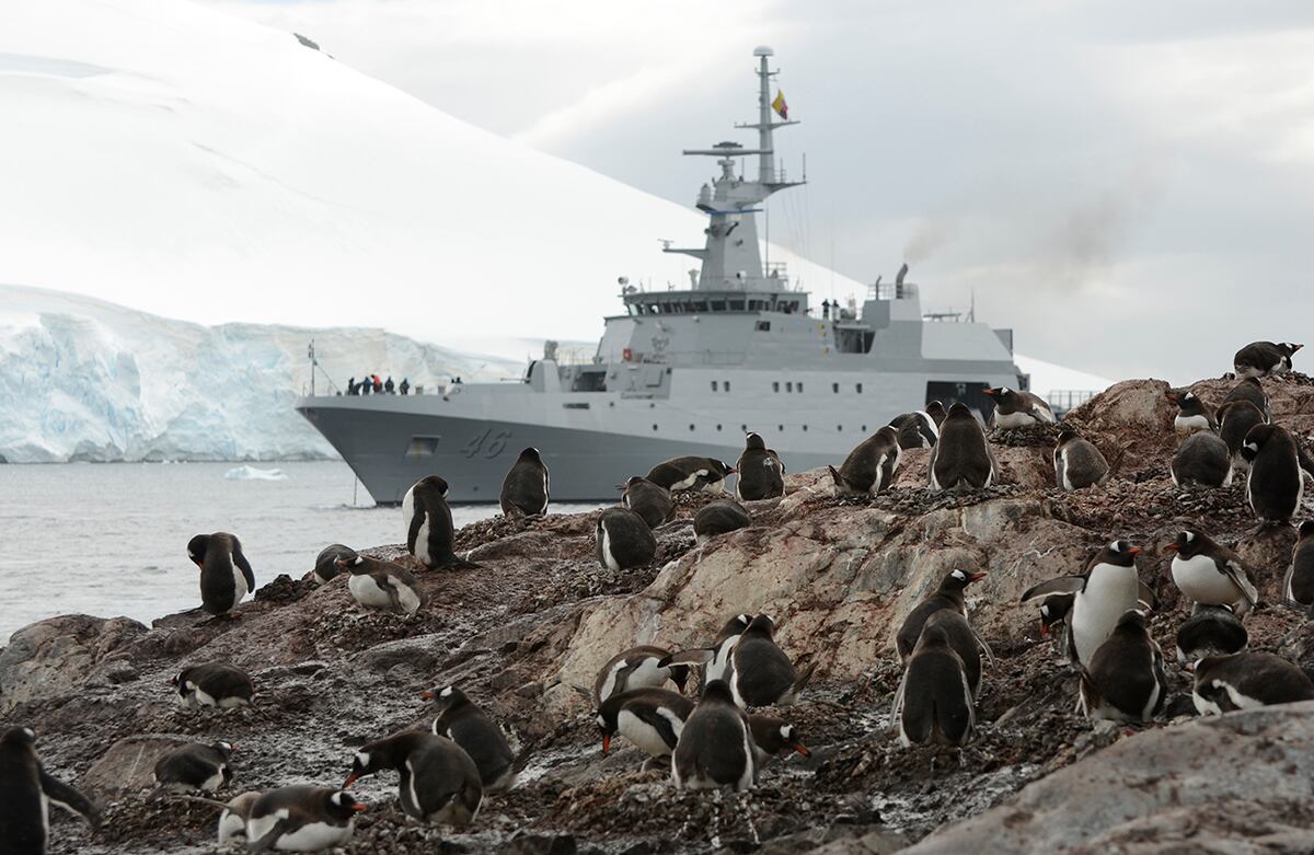 El buque ARC 20 de Julio de la Armada Nacional llegó a finales de enero a la Península Antártica con 103 personas a bordo, entre ellas más de 30 científicos colombianos que tenían la misión de investigar, entre otras cosas, la fauna marítima de la región. Foto: Armada Nacional de Colombia